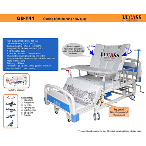 Giường bệnh đa năng 4 tay quay Lucass GB-T41