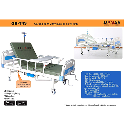 Giường bệnh 2 tay quay có bô vệ sinh Lucass GB-T43